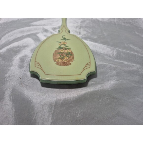 Vintage Hand Held Mirror Celluloid Bakelite Green Pink Floral Rose ART Deco FLAW - Picture 7 of 14